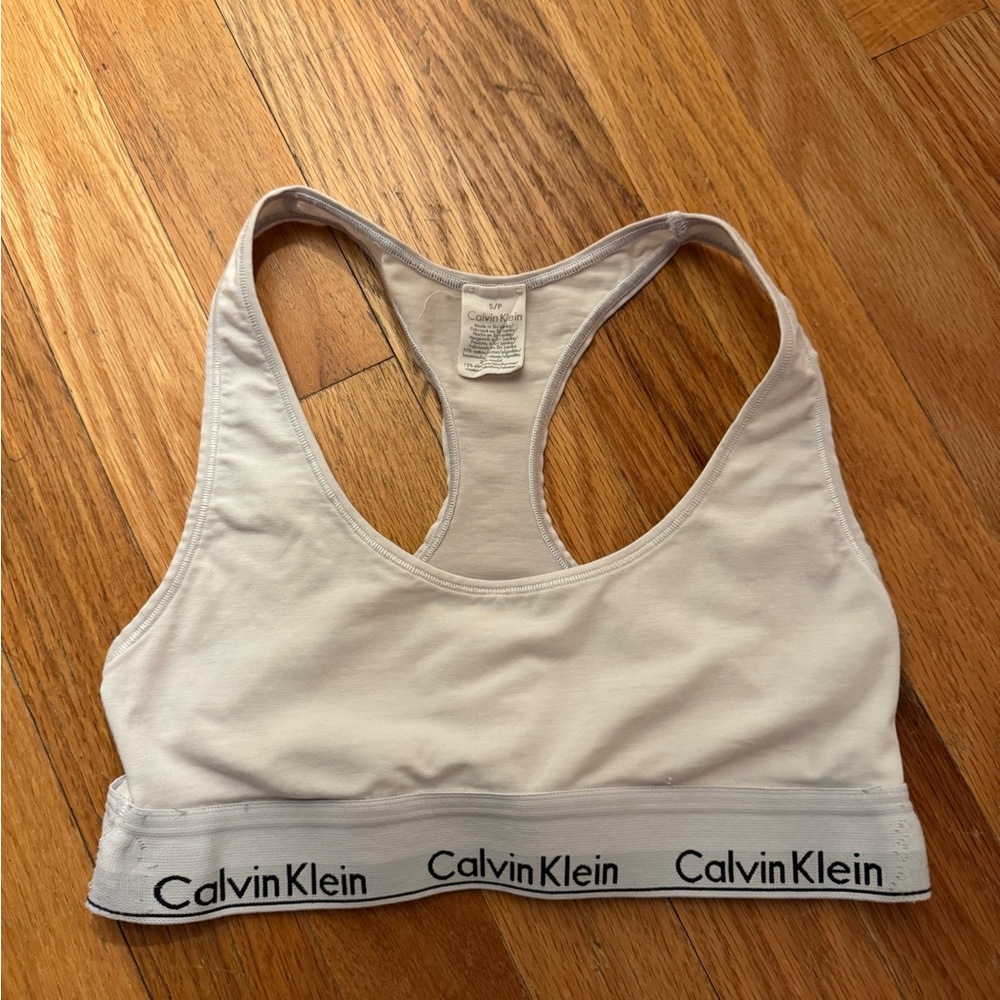 Calvin Klein White Racerback Logo Bralette with Black Trim